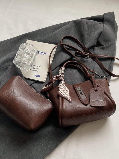 Sac fourre-tout en PU avec sangle amovible et foulard offert
