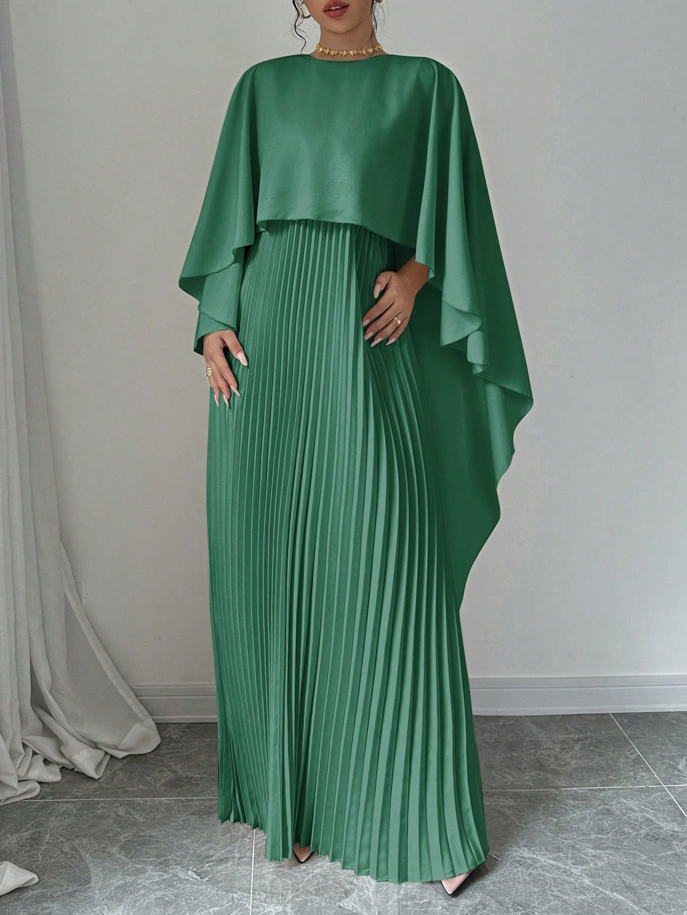 Robe plissée maxi femme unie printemps automne