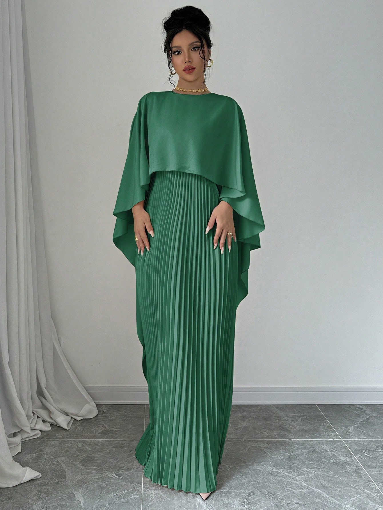 Robe plissée maxi femme unie printemps automne