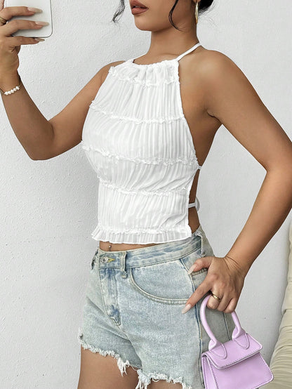 Top femme à volants et nœud col