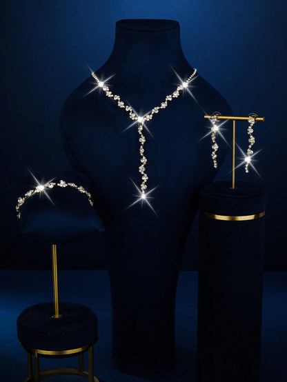 Ensemble bijoux mariée 3 pièces cristal - Collier, boucles d'oreilles, bracelet