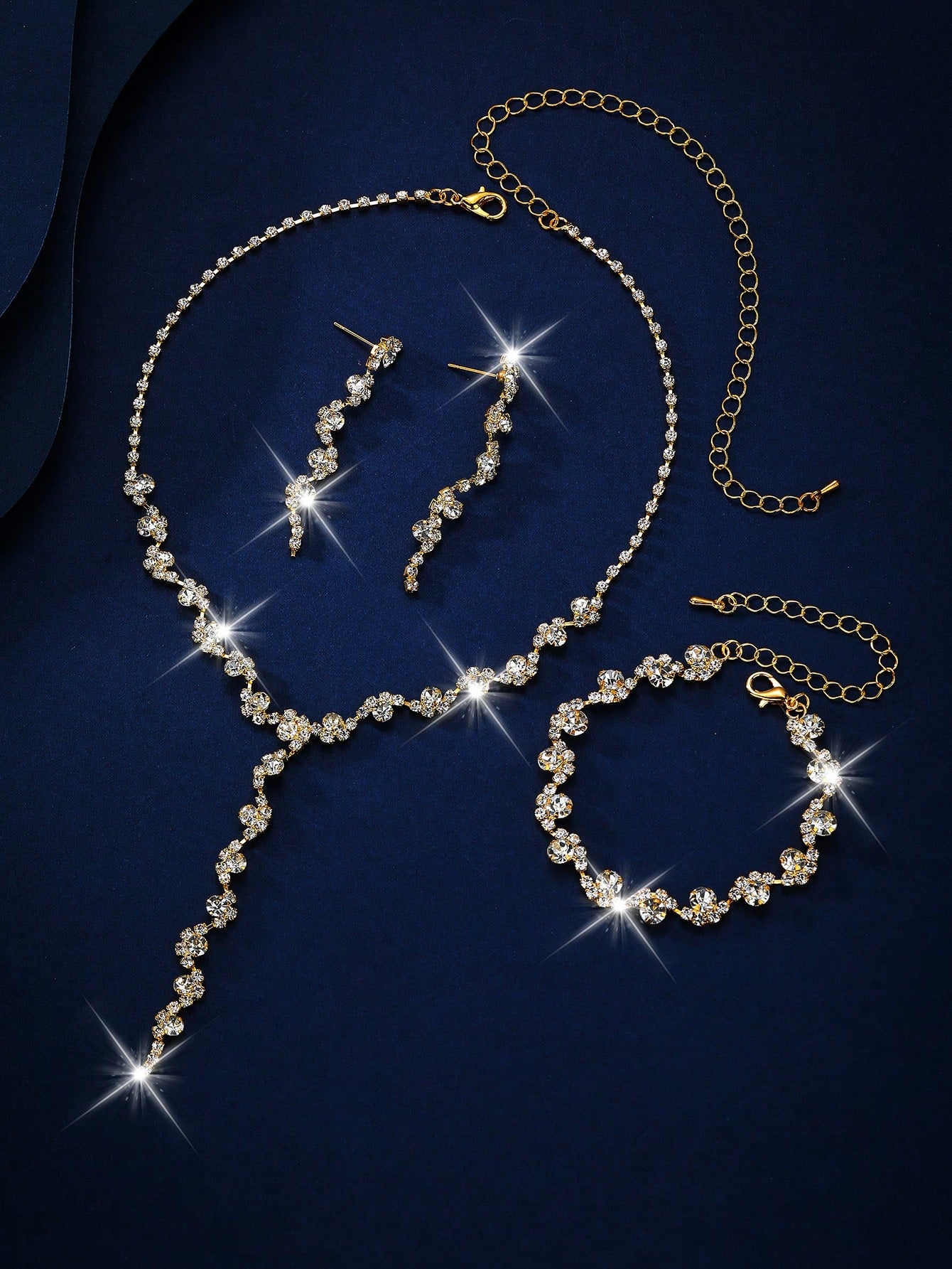 Ensemble bijoux mariée 3 pièces cristal - Collier, boucles d'oreilles, bracelet