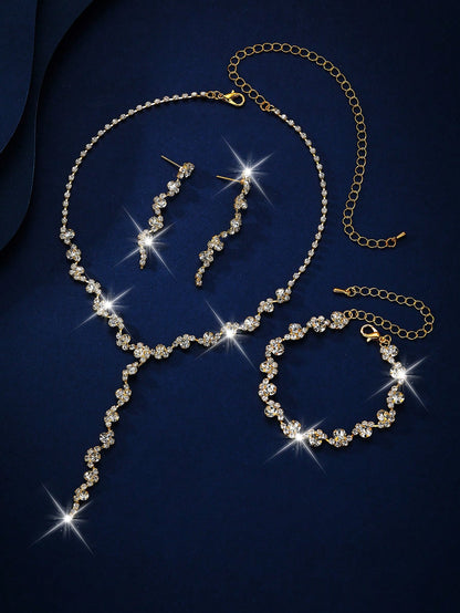 Ensemble bijoux mariée 3 pièces cristal - Collier, boucles d'oreilles, bracelet