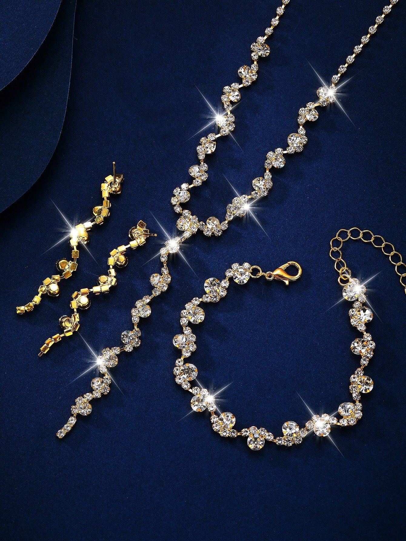 Ensemble bijoux mariée 3 pièces cristal - Collier, boucles d'oreilles, bracelet