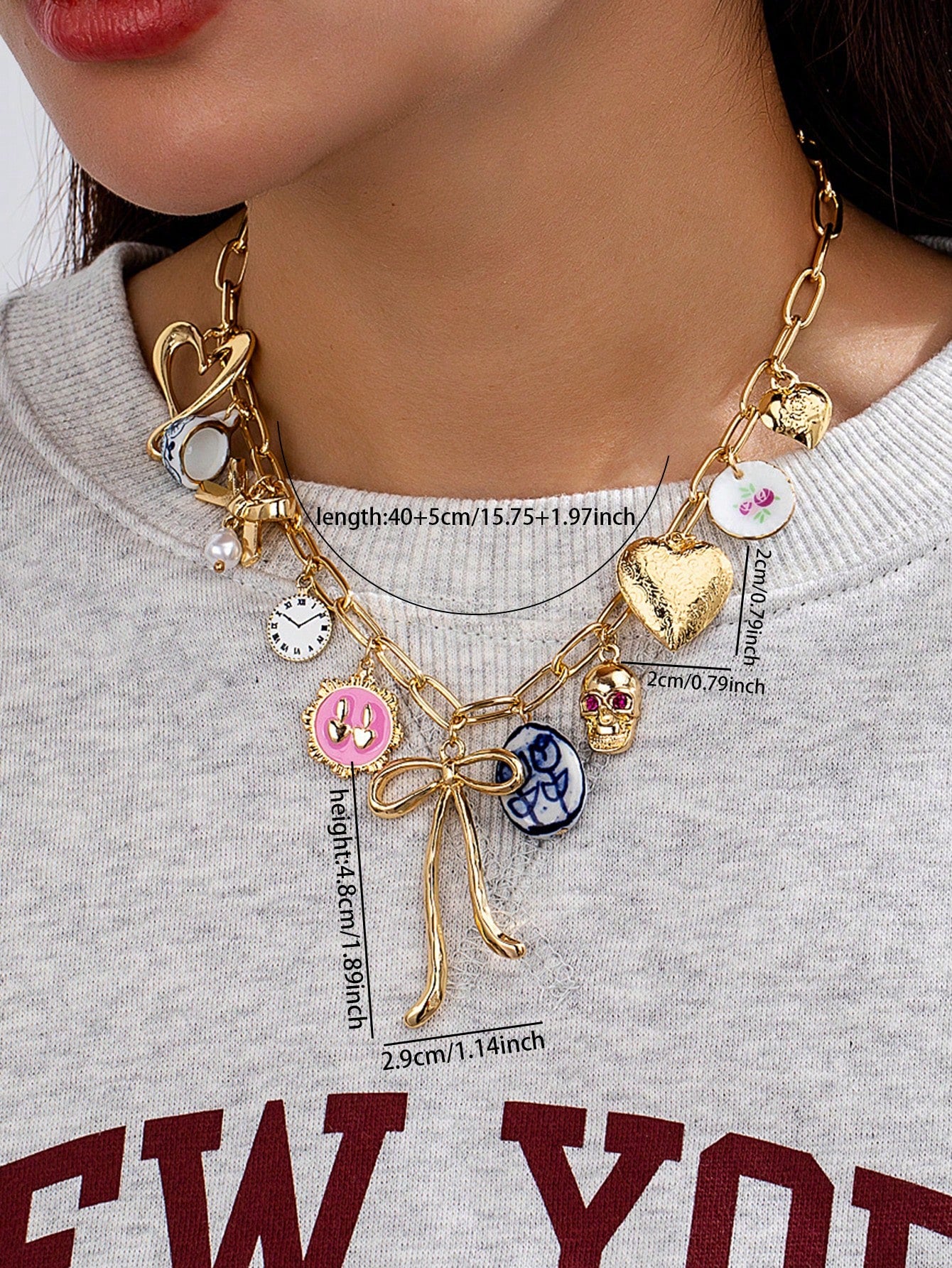 Collier pendentif céramique papillon et cœur fait main