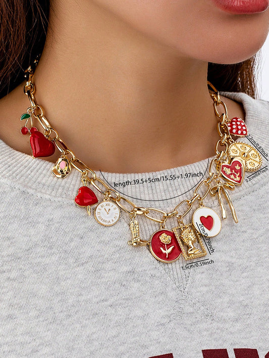 Collier pendentif cœur rouge Saint-Valentin