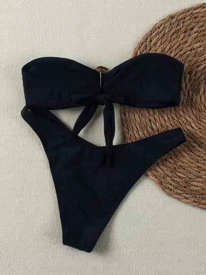 Bikini bandeau couleur unie