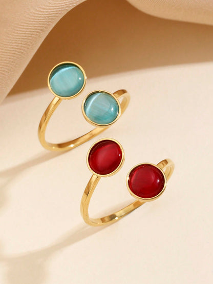 Bague de fiançailles bohème zircone rose, vert ou bleu aqua