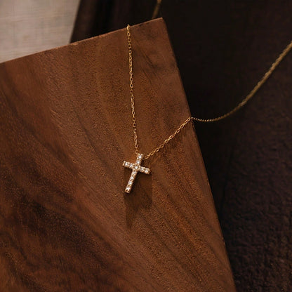Collier croix cristal or