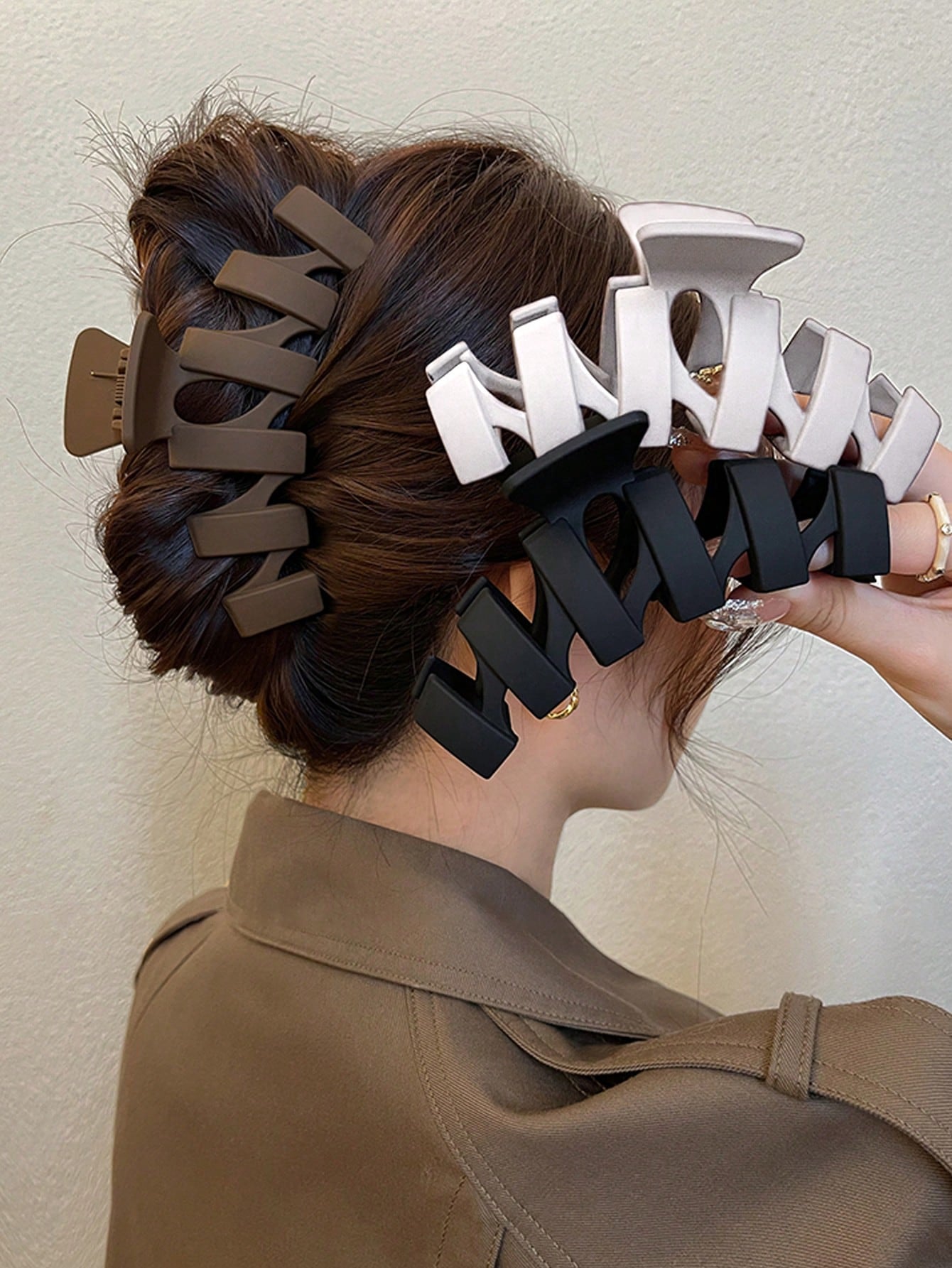 Pinces à cheveux 3 pièces - 11 cm - Marron, blanc, noir