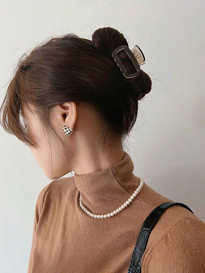 Clips à cheveux carrés 4 pièces, plastique, 5 cm, noir et marron