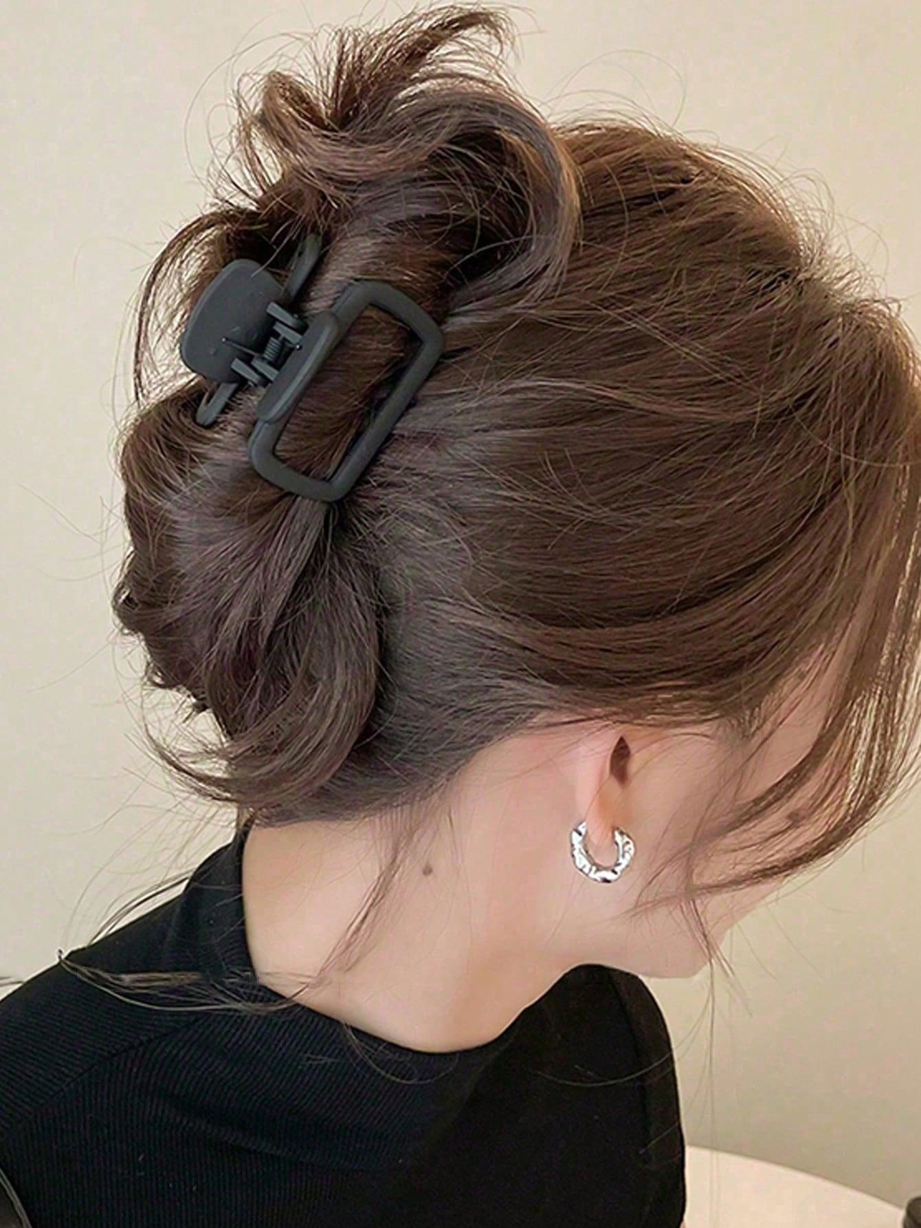 Clips à cheveux carrés 4 pièces, plastique, 5 cm, noir et marron