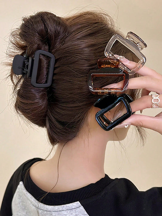 Clips à cheveux carrés 4 pièces, plastique, 5 cm, noir et marron