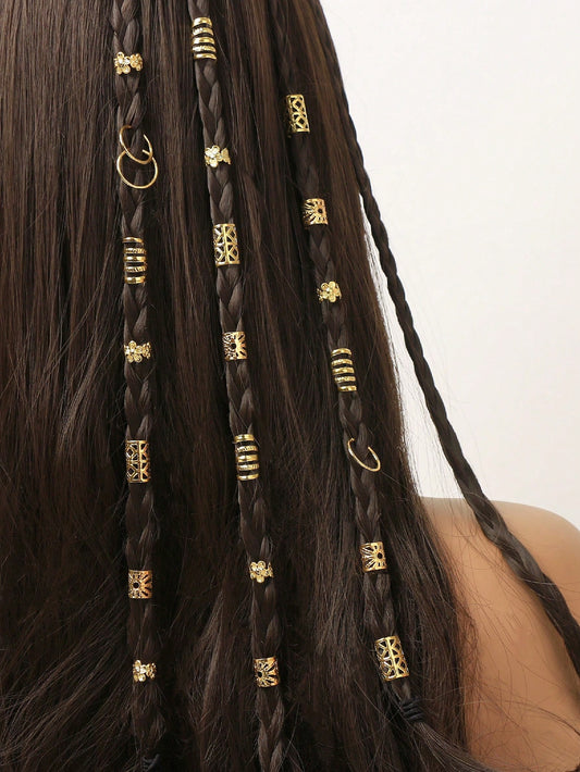 50 pièces accessoires cheveux dorés, style hippie été