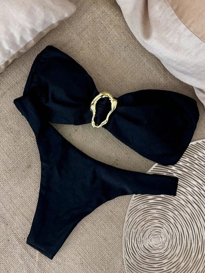 Bikini bandeau couleur unie