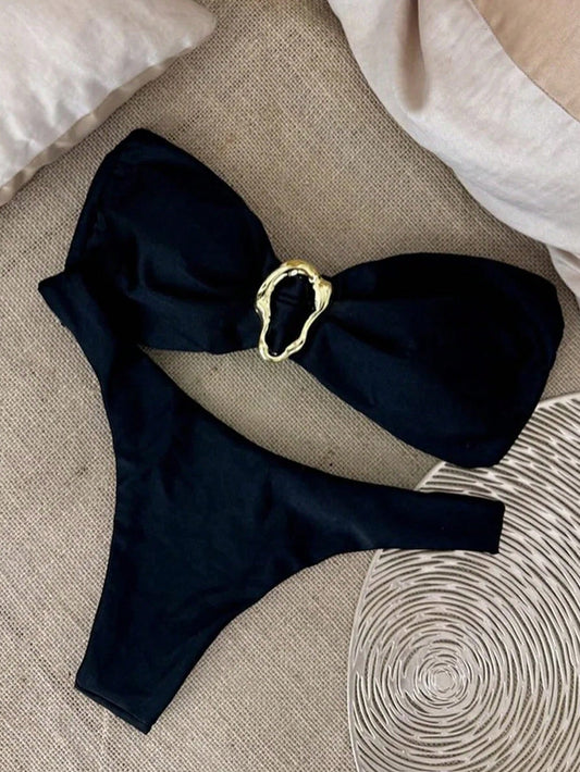 Bikini bandeau couleur unie