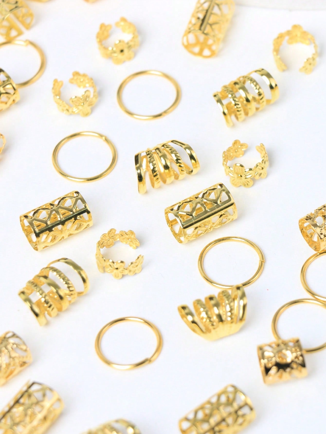 50 pièces accessoires cheveux dorés, style hippie été