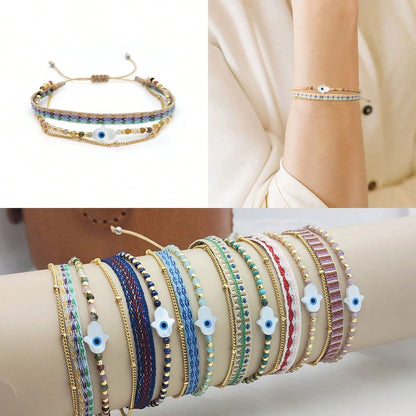 Bracelet tissé multicolore avec perles pour femme