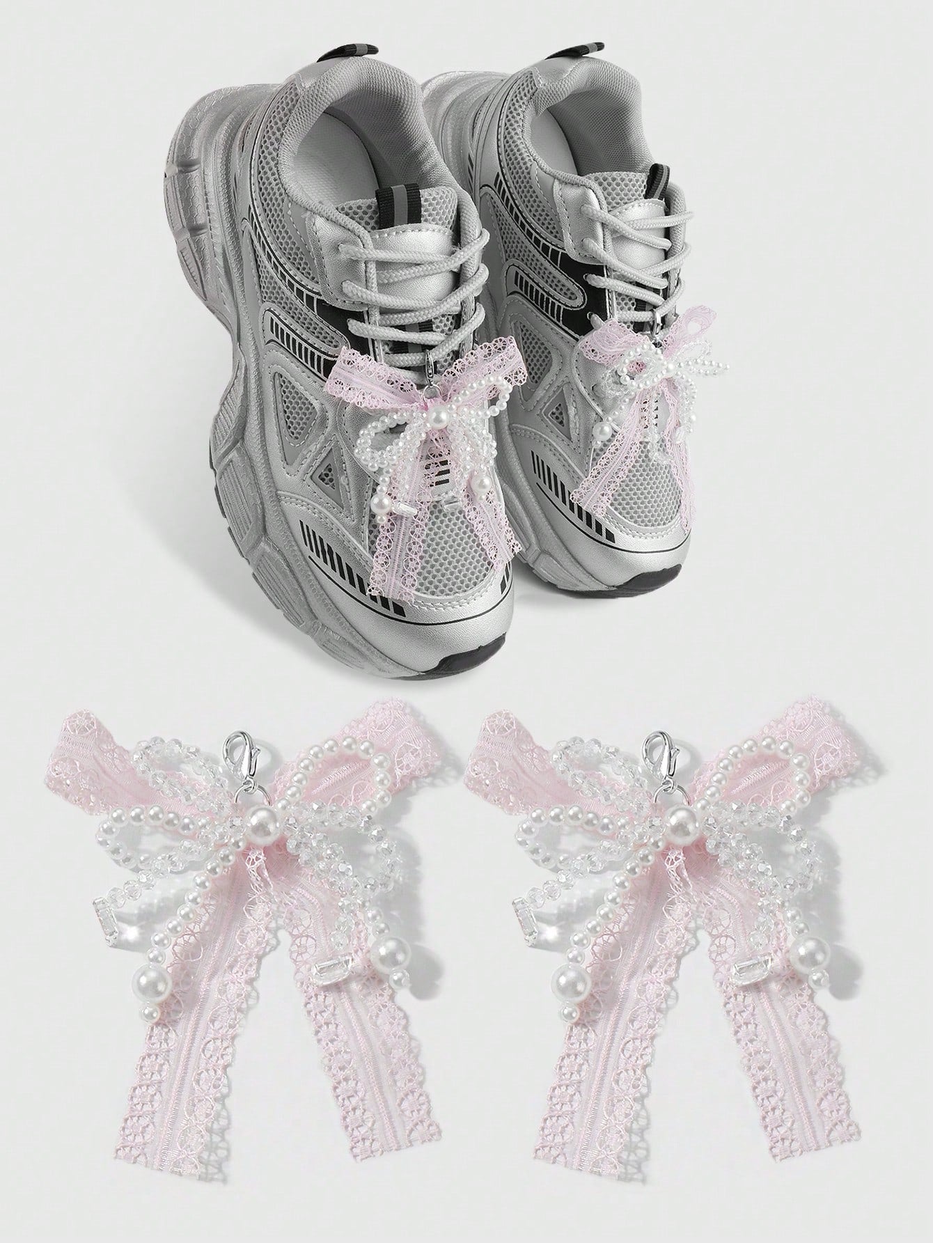 Clips Chaussures Nœud Tulle Perle Cristal - 2 Pièces