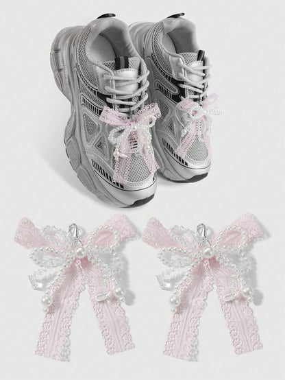 Clips Chaussures Nœud Tulle Perle Cristal - 2 Pièces