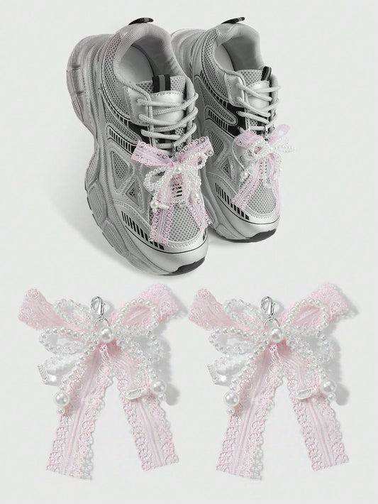 Clips Chaussures Nœud Tulle Perle Cristal - 2 Pièces