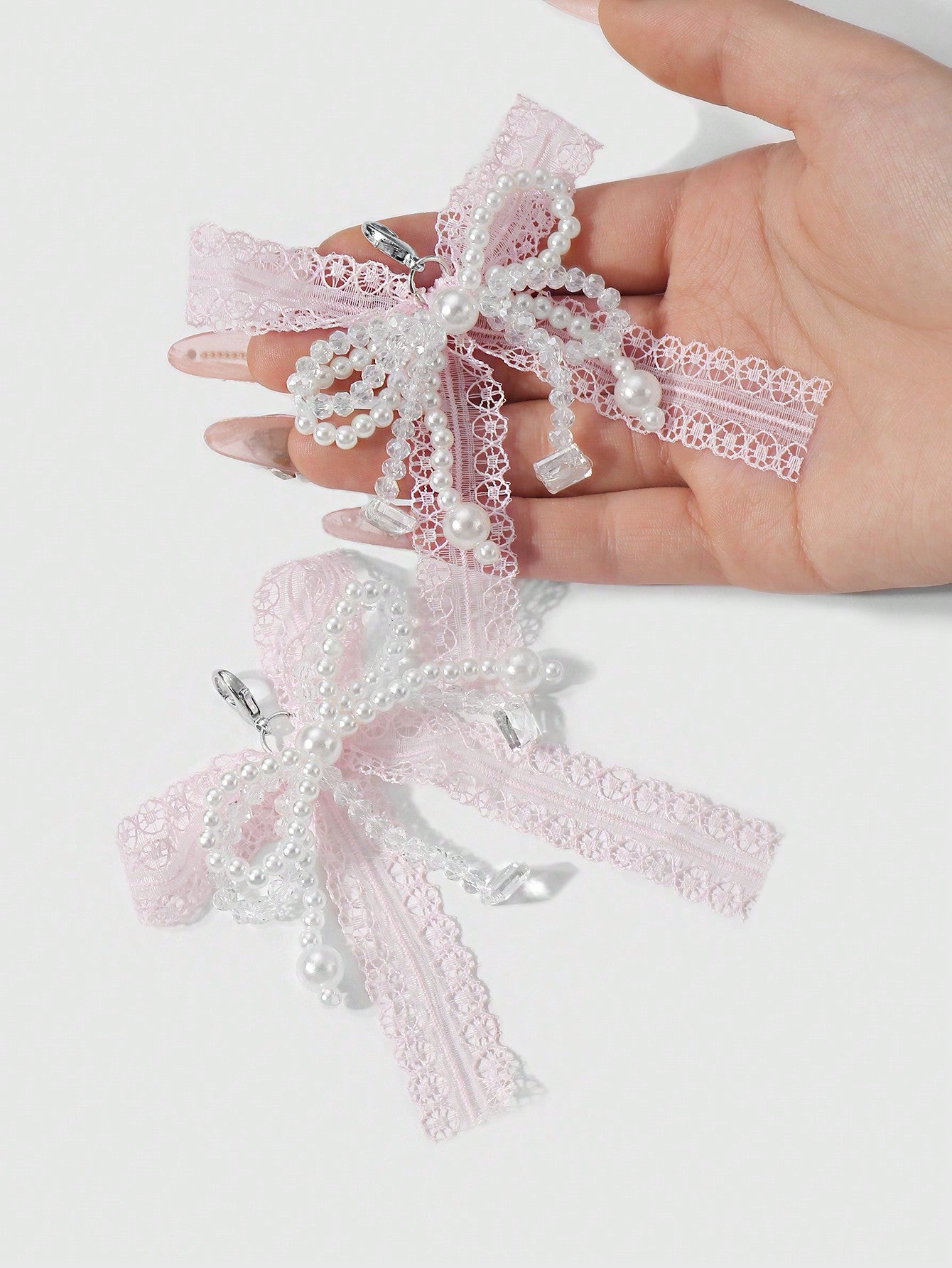 Clips Chaussures Nœud Tulle Perle Cristal - 2 Pièces