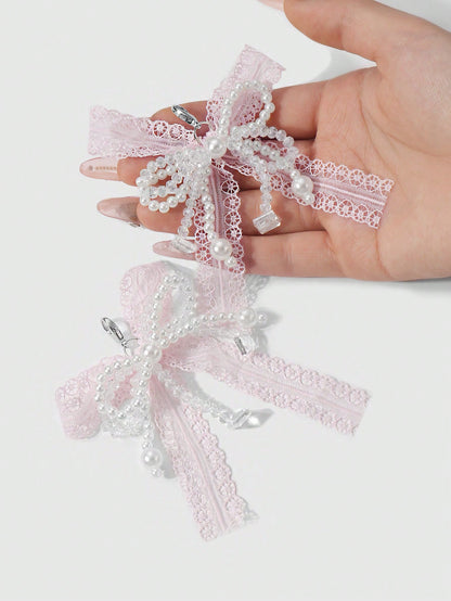 Clips Chaussures Nœud Tulle Perle Cristal - 2 Pièces
