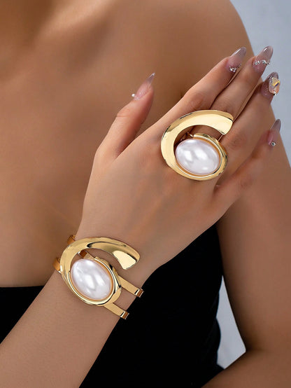 Ensemble bijoux perles dorées - Bracelets et bagues pour femmes