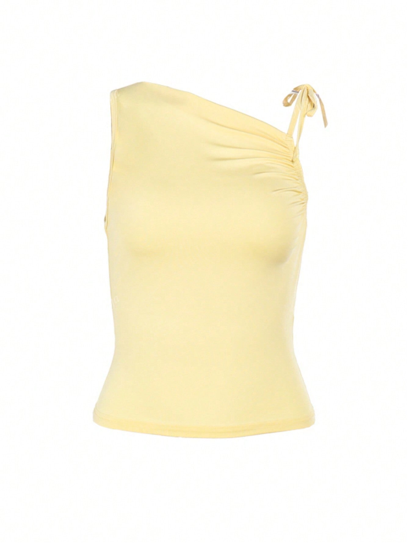 Top sans manches col asymétrique noué couleur crème femme