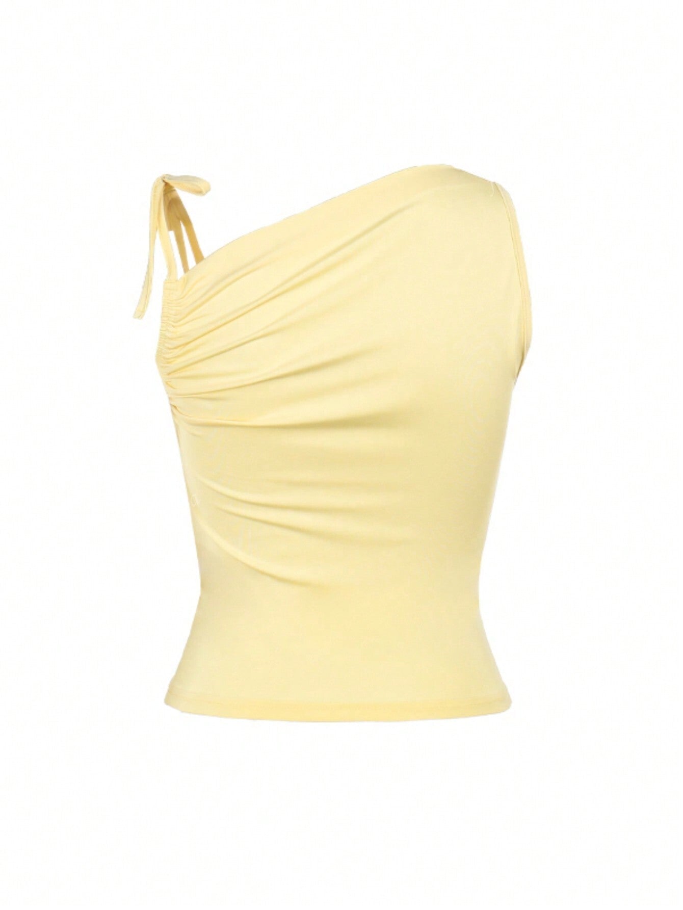 Top sans manches col asymétrique noué couleur crème femme