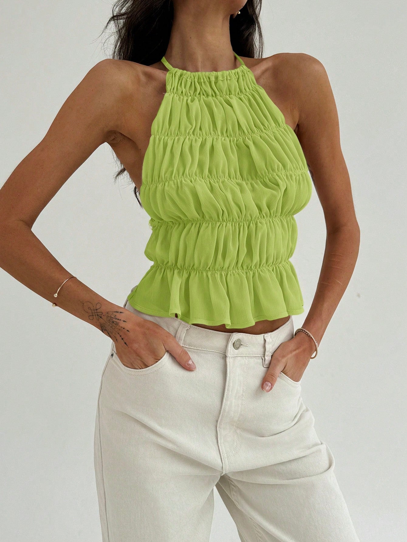 Top court col halter ajustable pour femmes