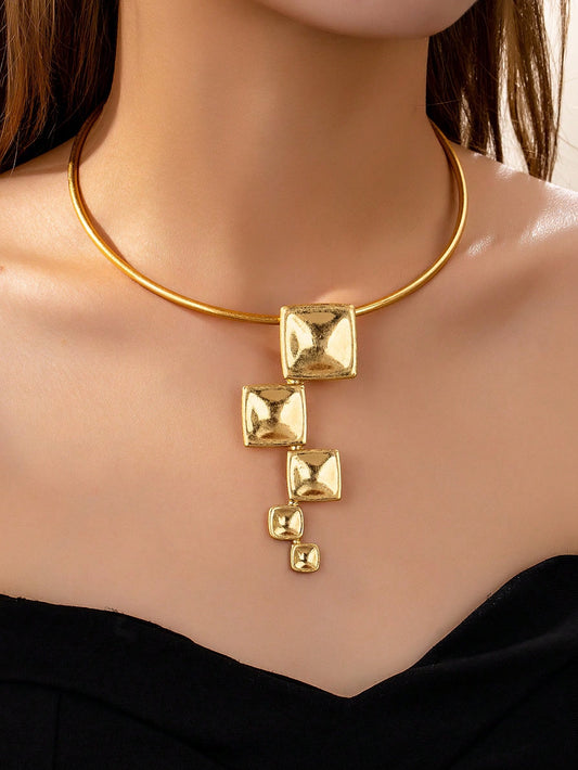 Collier ras-de-cou géométrique doré pour femmes