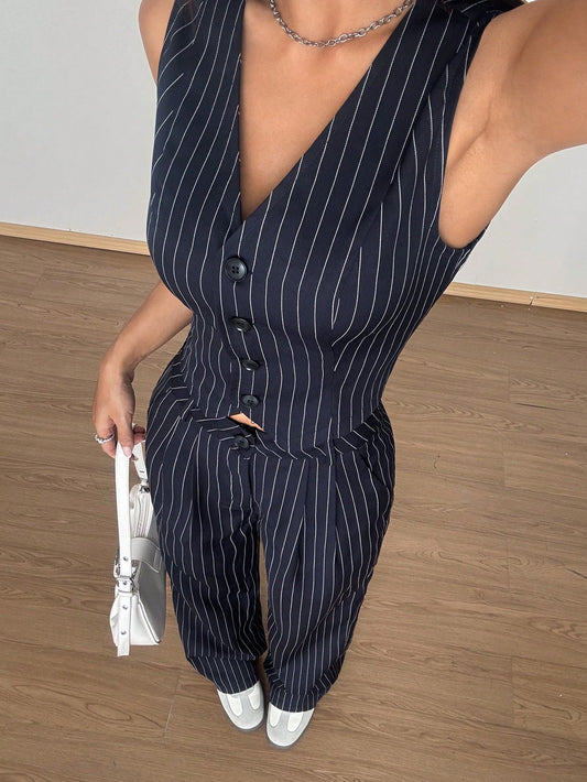 Ensemble femme top rayé et pantalon long