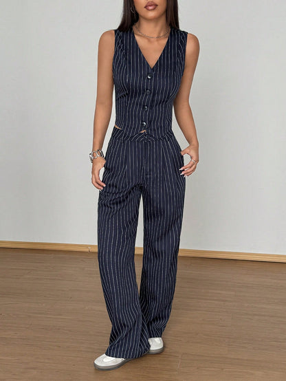 Ensemble femme top rayé et pantalon long