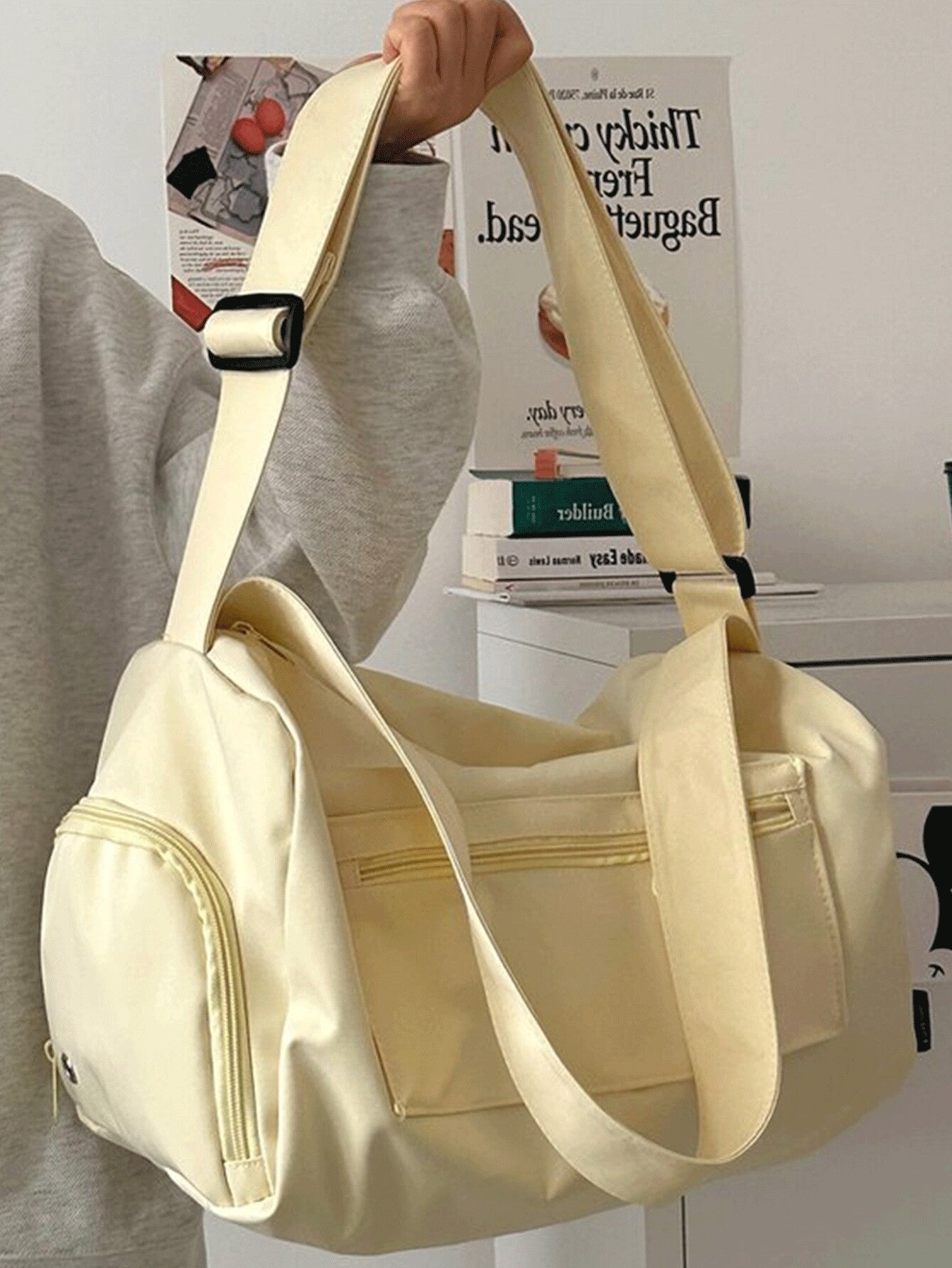 Sac bandoulière pliable grande capacité, plusieurs poches, pour école et voyage