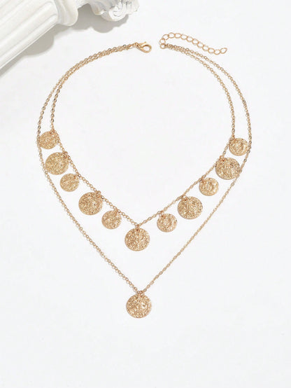 Collier pendentif pièce métal franges style punk pour femme