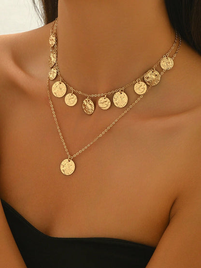 Collier pendentif pièce métal franges style punk pour femme