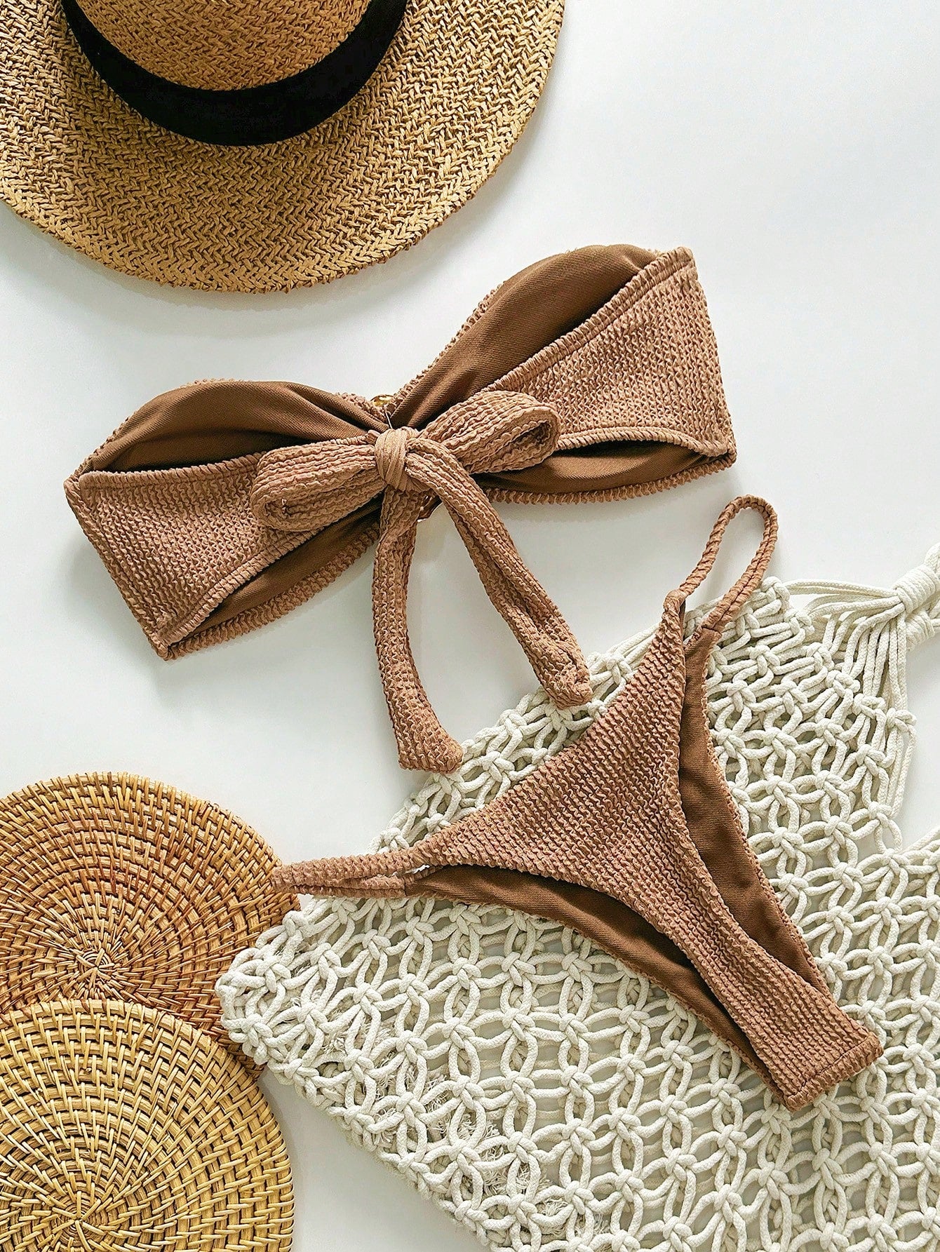 Maillot de bain deux-pièces femme bandeau jacquard métallique