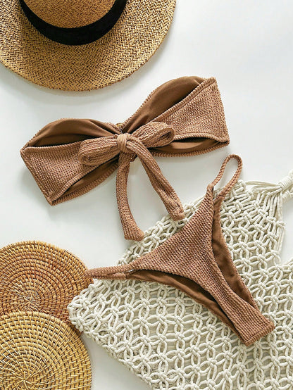Maillot de bain deux-pièces femme bandeau jacquard métallique