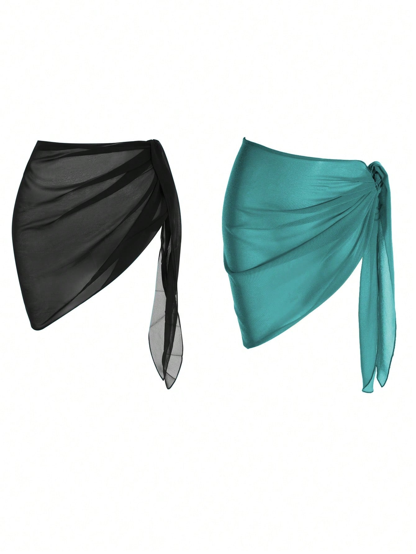 Paréo de plage 2 pièces couleur unie avec jupe maille