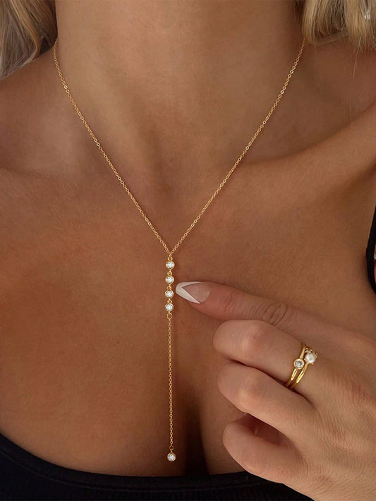 Collier long pendentif Y strass - Alliage - Cadeau femme