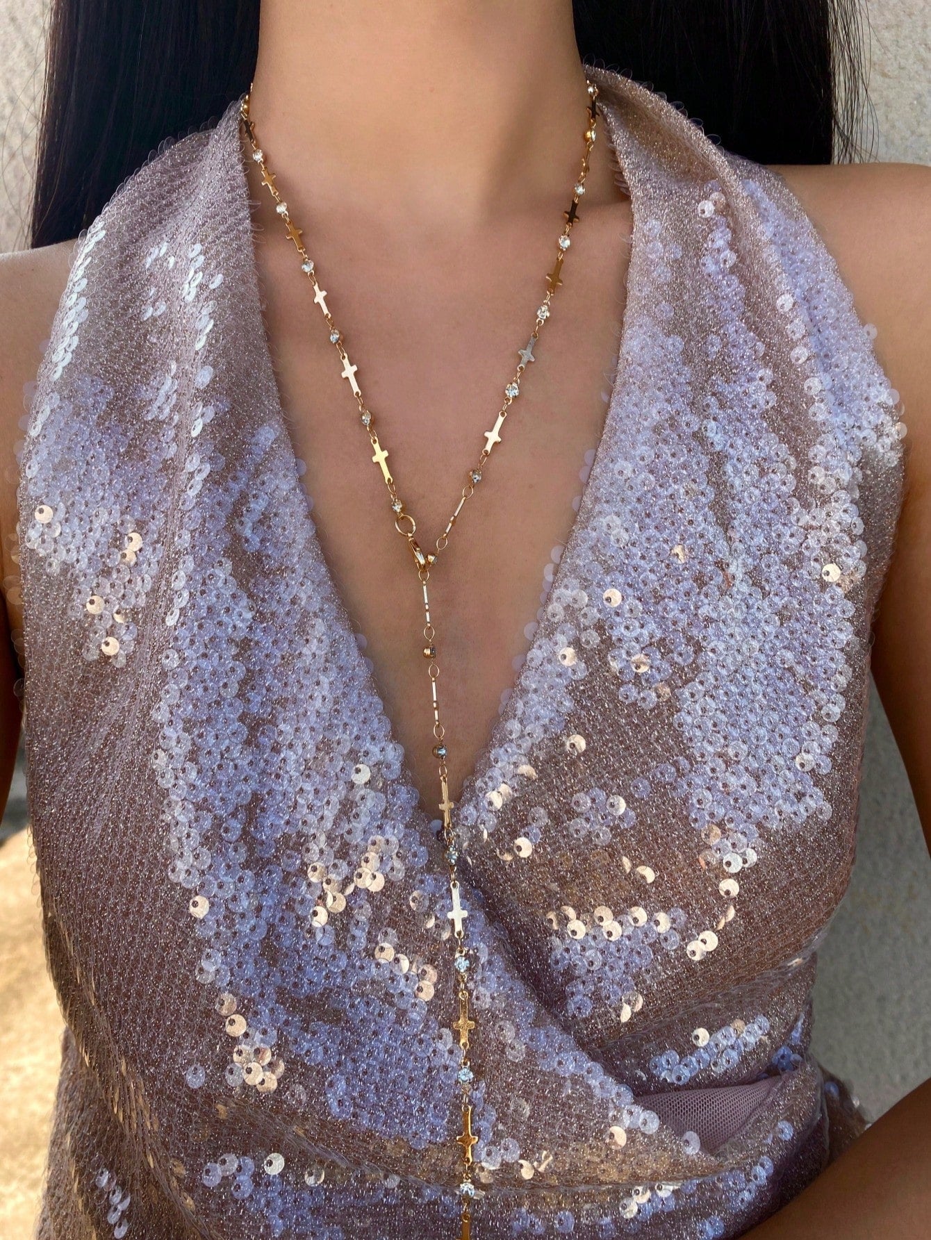 Collier chaîne Y doré/argenté brillant