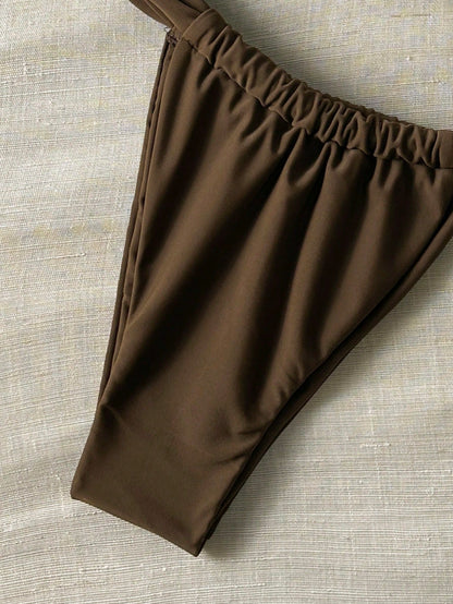 Bikini bandeau uni avec string pour femmes