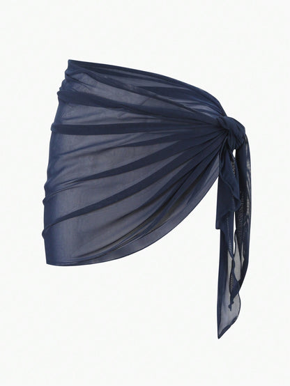 Jupe cache-maillot maille transparente unie