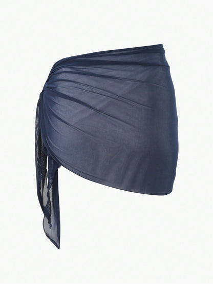 Jupe cache-maillot maille transparente unie