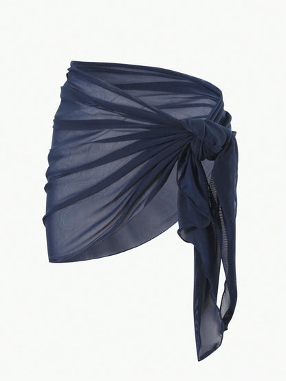 Jupe cache-maillot maille transparente unie