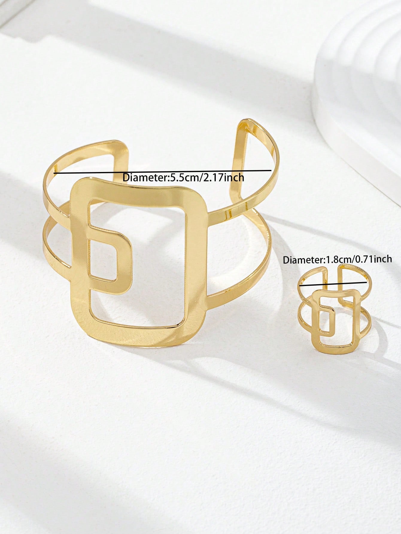 Set bracelet manchette et bague géométrique pour femmes