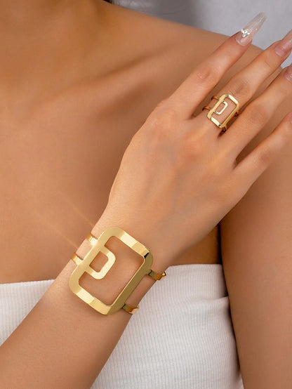 Set bracelet manchette et bague géométrique pour femmes