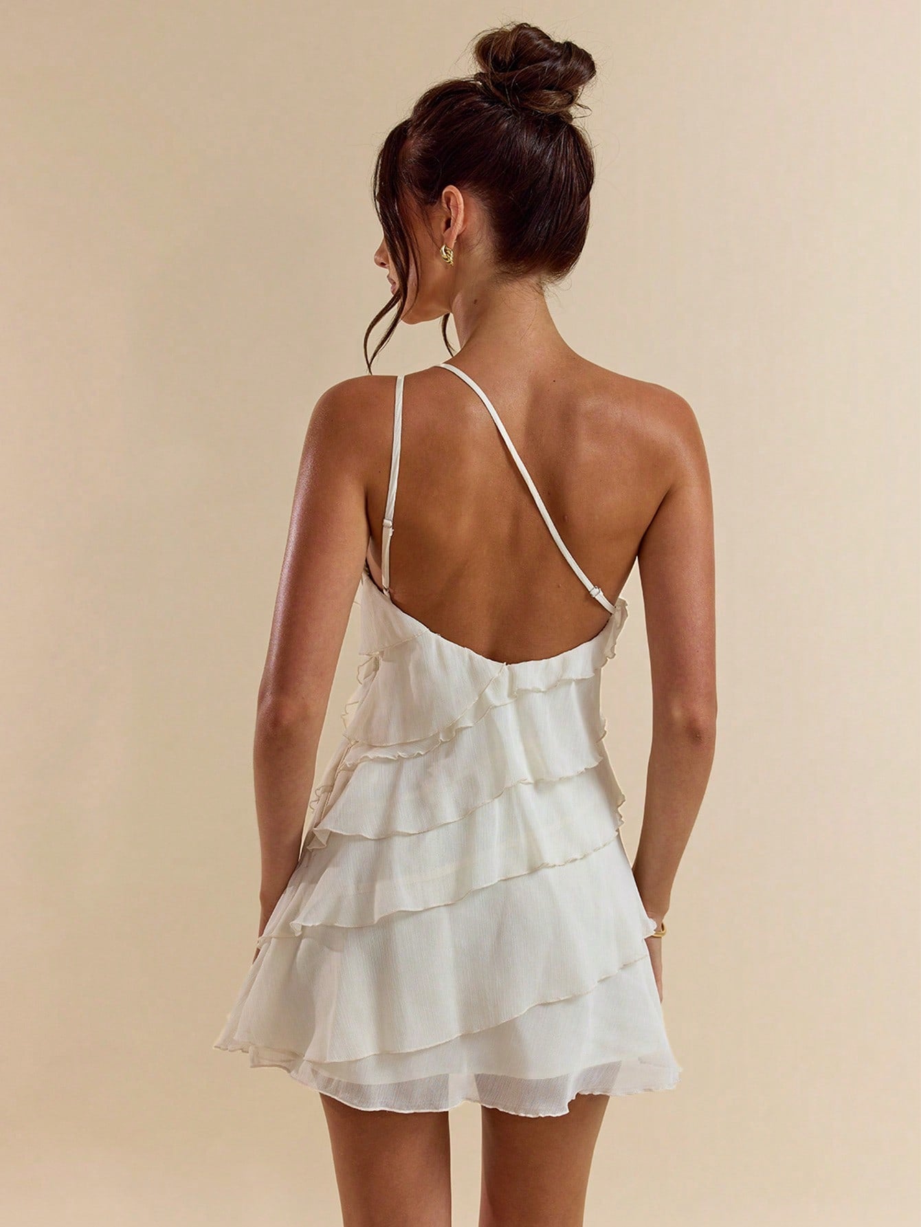 Robe mini abricot à couches motif lotus