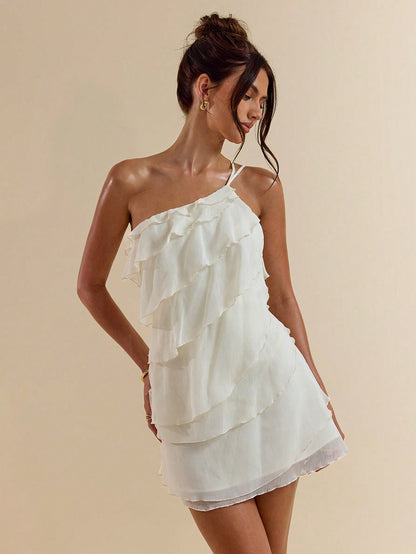 Robe mini abricot à couches motif lotus